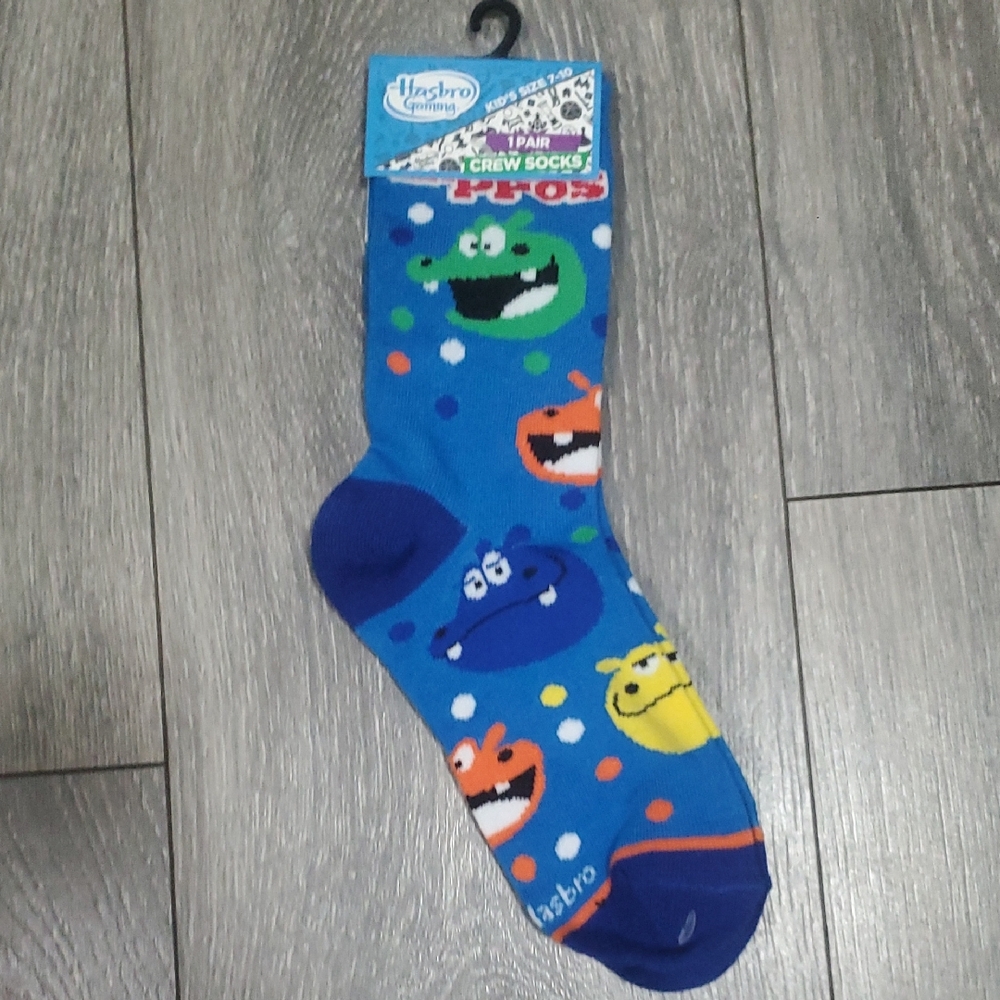 Hasbro Bright Blue Monster Crew Socks with Multicolor Faces
